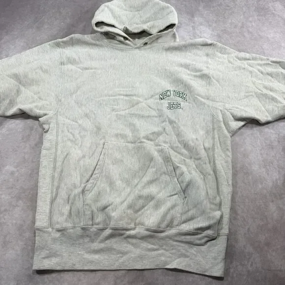 Vintage Champion Reverse Weave New York JetsGray Hoodie Pullover Size XL